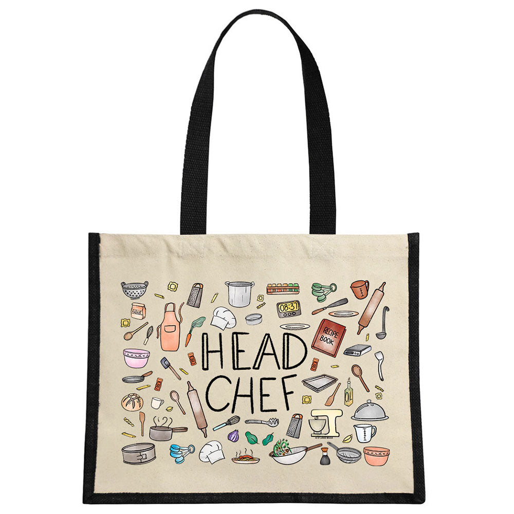 Head Chef Cream & Black Jute Bag