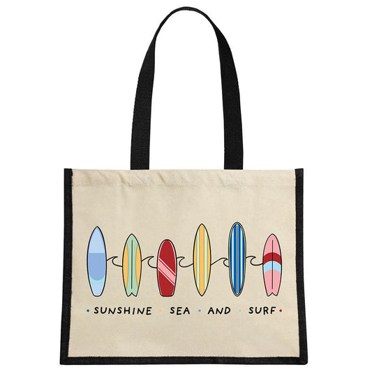 By The Seaside - Sunshine Sea And Surf Cream & Black Jute Bag
