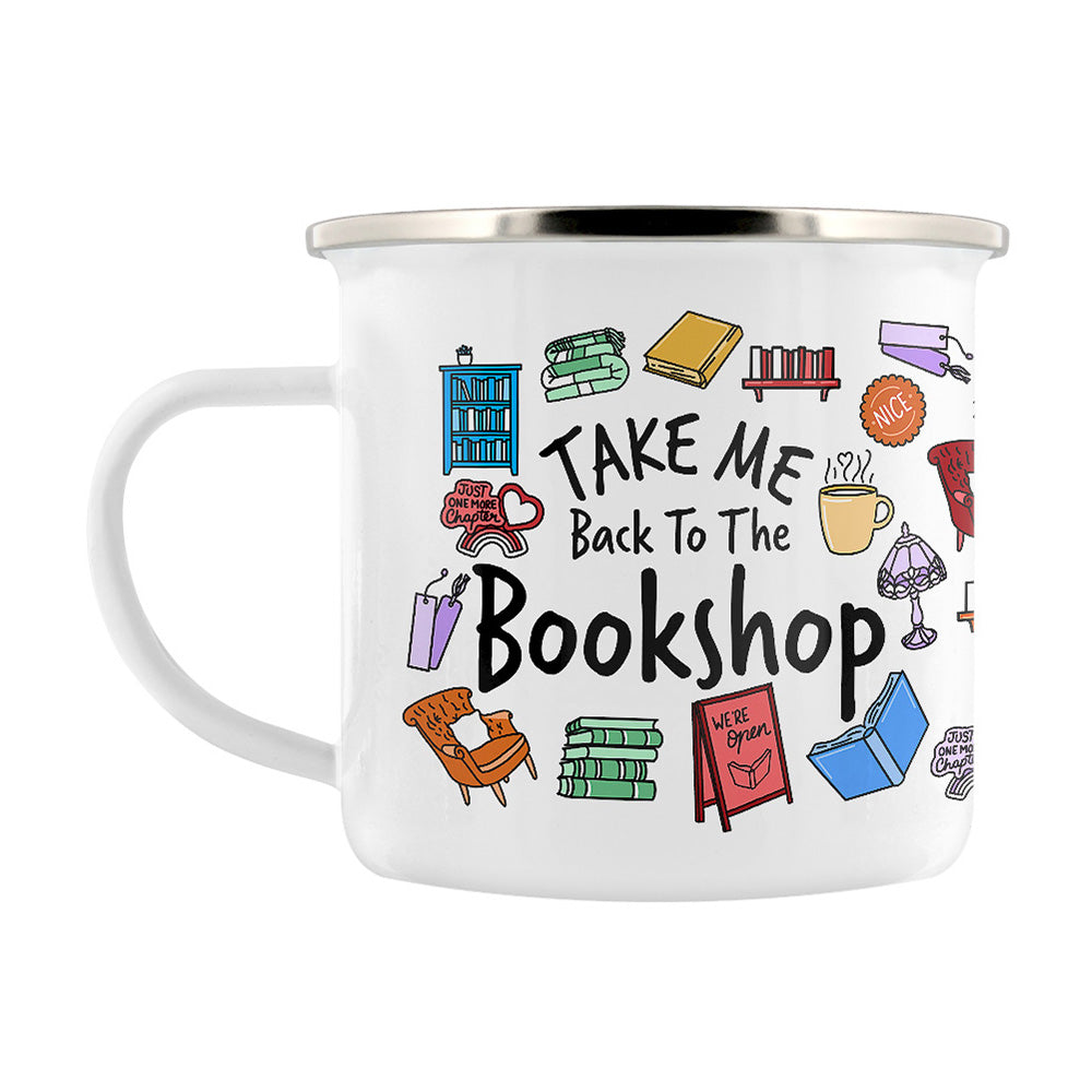 Take Me Back To The Bookshop Enamel Mug
