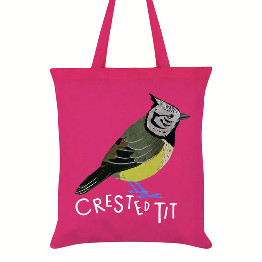 Birds Of The UK Crested Tit Hot Pink Tote Bag