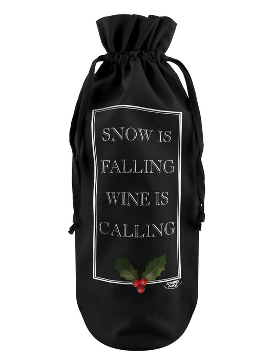 Snow Is Falling Wine Is Calling Black Cotton Bottle Bag