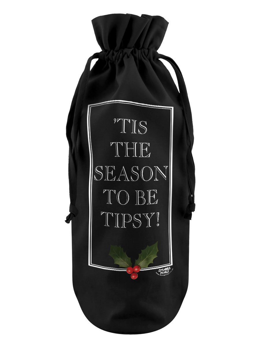 Tis The Season To Be Tipsy Black Cotton Bottle Bag