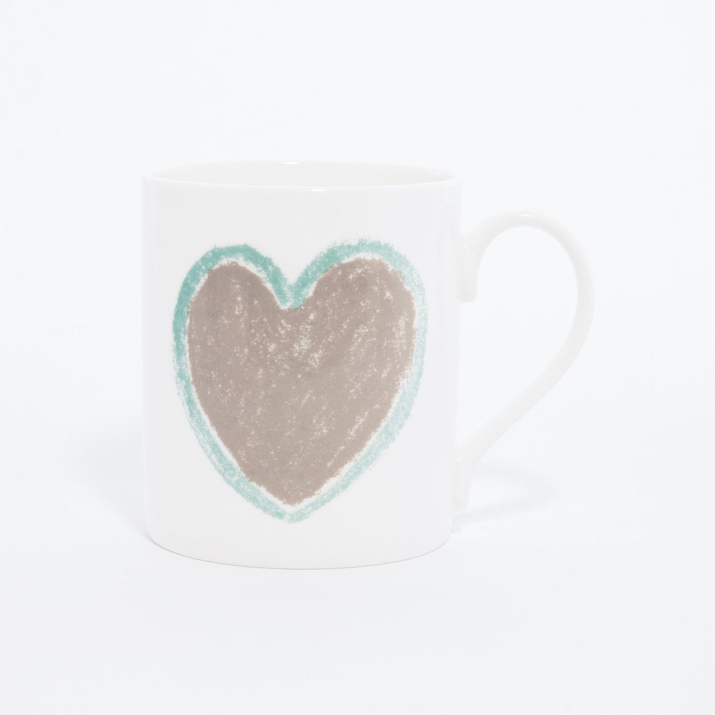 Grey Heart With Turquoise Border Mug